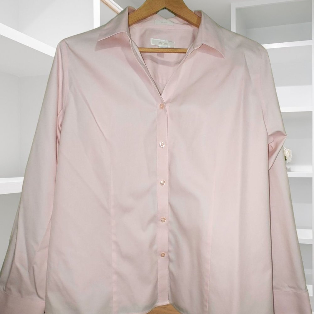 Chico's Pink Long Sleeve No-Iron Oxford	 - Size 3 (US 16)